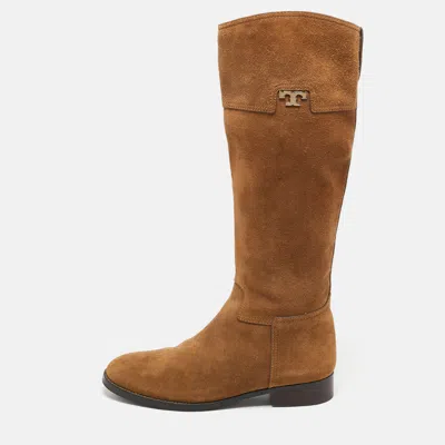 Pre-owned Tory Burch Tan Suede Wembley Riding Knee Length Boots Size 40