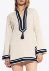 Tory Burch White Caftan With Contrasting Details And Tassel In Cotton Woman In White