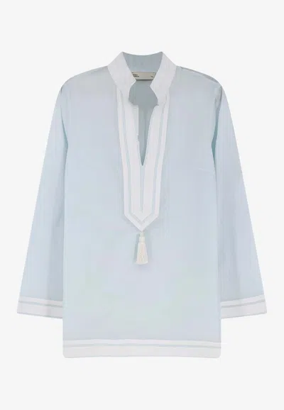 Tory Burch Tassel Tunic Top In Sky Blue