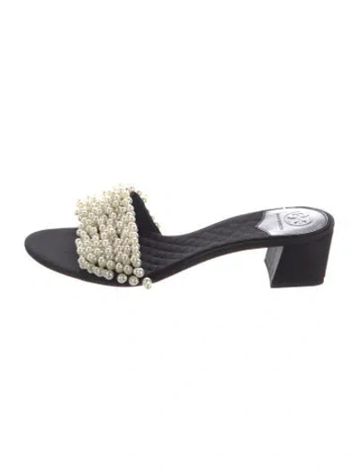 Pre-owned Tory Burch Tatiana Slides Satin Slides In Black