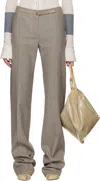 Tory Burch Taupe High Waisted Wool Trousers In Mountain Ash Ground/