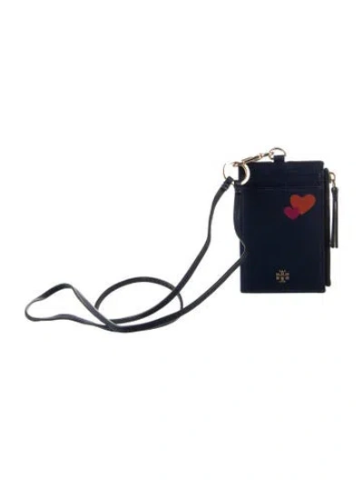 Pre-owned Tory Burch Tb Monogram Leather Card Holder In Blue