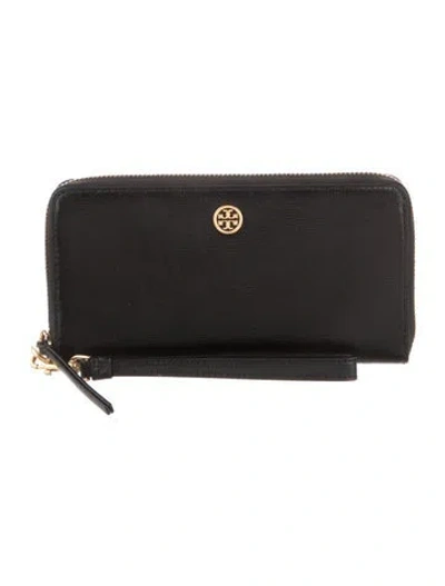 Pre-owned Tory Burch Tb Monogram Leather Continental Wallet In Black