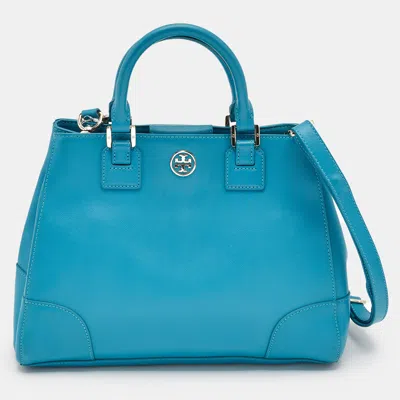 Pre-owned Tory Burch Teal Blue Leather Robinson Tote