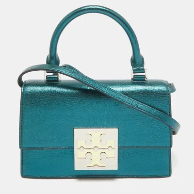 Pre-owned Tory Burch Teal Green Glossy Leather Mini Bon Bon Top Handle Bag
