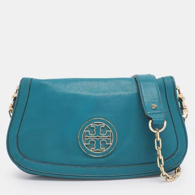 Pre-owned Tory Burch Teal Green Leather Amanda Crossbody Bag In Blue