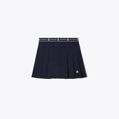 Tory Burch Tech Twill Logo Tape Tennis Skirt In Blue