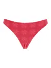 Tory Burch Terry Pink Bikini Bottoms With All-over Logo Embroidery In Cotton Blend Stretch Woman In Red