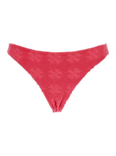 TORY BURCH 'TERRY' PINK BIKINI BOTTOMS WITH ALL-OVER LOGO EMBROIDERY