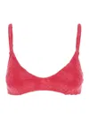 Tory Burch Terry Pink Bikini Top With Adjustable Spaghetti Straps And All-over Logo Embroidery In Cotton Blend  In Red