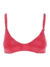 Tory Burch Terry Pink Bikini Top With Adjustable Spaghetti Straps And All-over Logo Embroidery In Cotton Blend  In Red