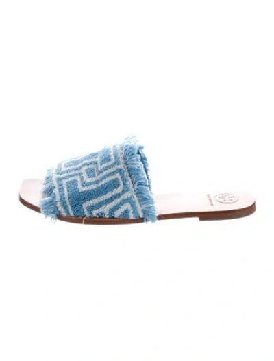 Pre-owned Tory Burch Terry Cloth Printed Slides In Blue