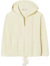 Tory Burch Terry V-neck Hooded Sweatshirt In Neutral