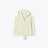 Tory Burch Terry V-neck Hooded Sweatshirt In White