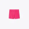 Tory Burch Logo Patterned Cotton Shorts With Elastic Waistband In Pink