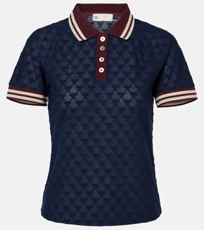 Tory Burch Terry Jacquard Polo Shirt In Tory Navy