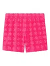 Tory Burch Logo Patterned Cotton Shorts With Elastic Waistband In Pink