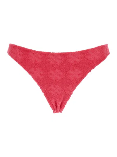 Tory Burch Terry Pink Bikini Bottoms With All-over Logo Embroidery In Cotton Blend Stretch Woman In Red