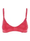 Tory Burch Terry Pink Bikini Top With Adjustable Spaghetti Straps And All-over Logo Embroidery In Cotton Blend  In Red
