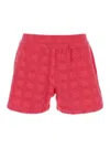 Tory Burch Terry Pink Shorts With Elastic Waist And All-over Logo Embroidery In Cotton Blend Stretch Woman In Red