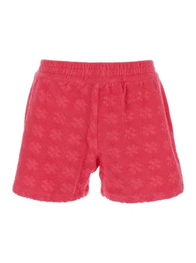 TORY BURCH 'TERRY' PINK SHORTS WITH ELASTIC WAIST AND ALL-OVER LOGO EMBROIDERY IN COTTON BLEND STRETCH WOMAN