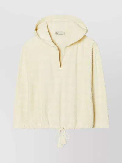 TORY BURCH TERRY V-NECK HOODED SWEATSHIRT