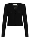 Tory Burch Textured Black Button Front Top With V-neckline And Pockets In Black