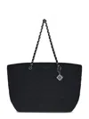 Tory Burch Textured Black Terry Chain Tote With Spacious Interior In Black