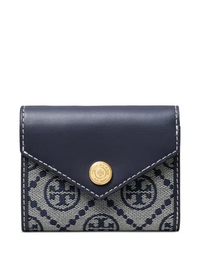 Tory Burch Textured Blue Wallet In Black