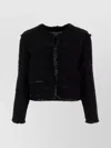 Tory Burch Textured Crop Tweed Jacket With Flap Pockets In Black