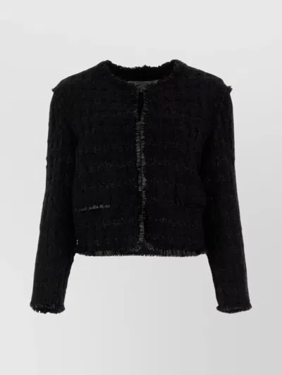 TORY BURCH TEXTURED CROP TWEED JACKET WITH FLAP POCKETS