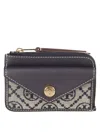Tory Burch Textured Fabric And Leather Wallet In Gray
