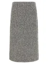 Tory Burch Mid-calf Tweed Skirt With Textured Fabric And Smooth Waistband In Gray