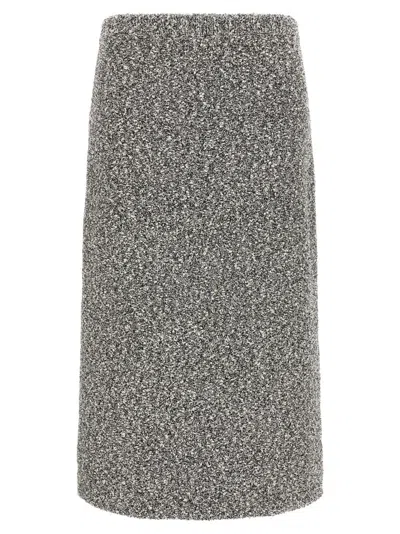 Tory Burch Textured Grey Tweed Midi Skirt In Gray