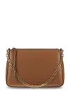 Tory Burch Textured Leather Shoulder Bag With Gold-tone Chain And Zip Closure In Brown