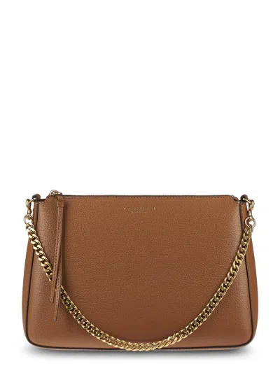 Tory Burch Textured Leather Shoulder Bag With Gold-tone Chain And Zip Closure In Brown