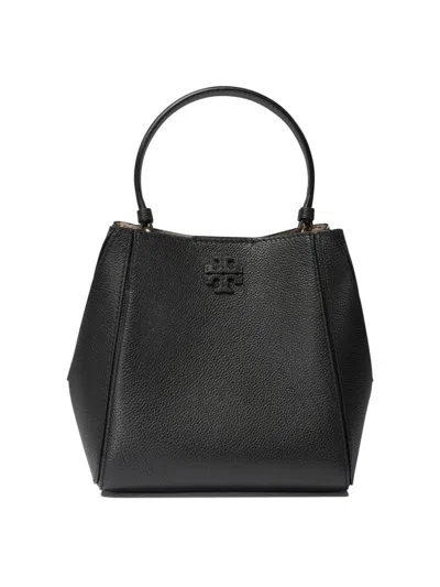 Tory Burch Textured Leather Small Bucket Bag In Black