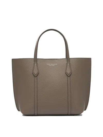 Tory Burch Textured Leather Small Tote With Design In Gray