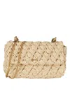 Tory Burch Textured Raffia Handbag With Quilted Pattern In Neutral