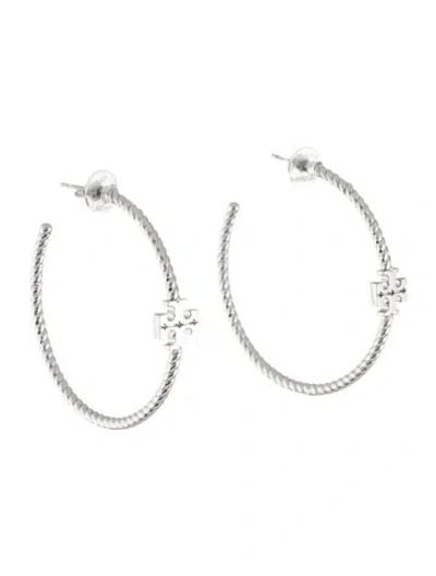 Pre-owned Tory Burch Textured Rope Logo Hoop Earring In Multi