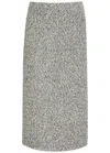 Tory Burch Mid-calf Tweed Skirt With Textured Fabric And Smooth Waistband In Gray