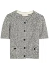 Tory Burch Speckled Tweed Knitwear With Button Front And Practical Pockets In Gray