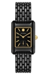 Tory Burch The Eleanor Rectangular Watch In Ip Black Stainless Steel In Black Ceramic