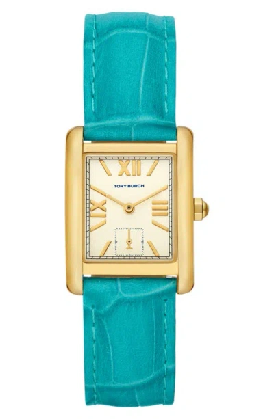 Tory Burch The Eleanor Watch - Croc Embossed Leather And Gold-tone Stainless Steel In Blue