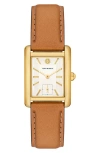 Tory Burch Women's The Eleanor Luggage Leather Strap Watch 25mm In Brown