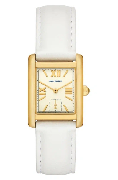 Tory Burch The Eleanor Leather Strap Watch, 25mm X 34mm In Ivory