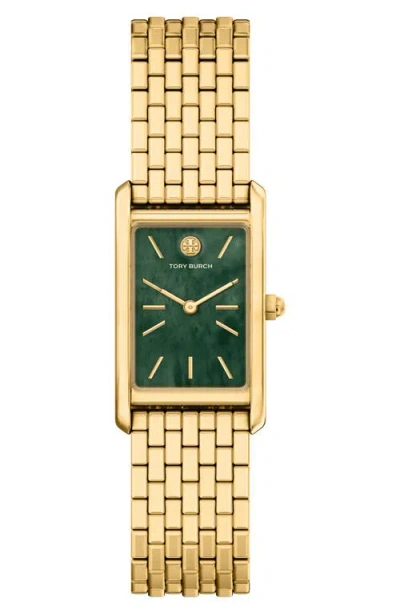 Tory Burch The Eleanor Slim Tank Bracelet Watch, 20mm X 34mm In Gold/green