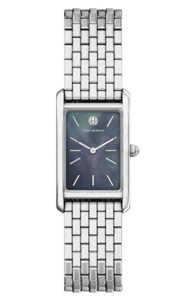 Tory Burch The Eleanor Slim Tank Bracelet Watch, 20mm X 34mm In Silver/black Mop
