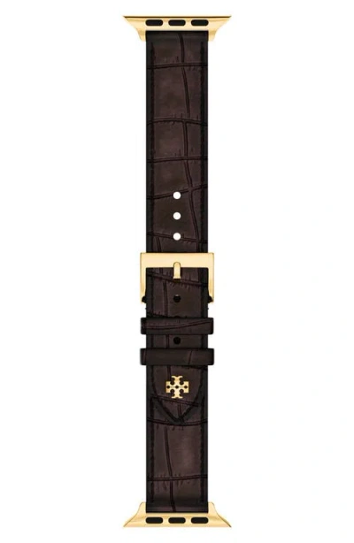 Tory Burch The Kira Leather 18mm Apple Watch® Watchband In Brown