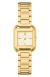 Tory Burch The Kira Square Three Hand Gold Tone Stainless Steel Watch, 24mm X 24mm In Gold